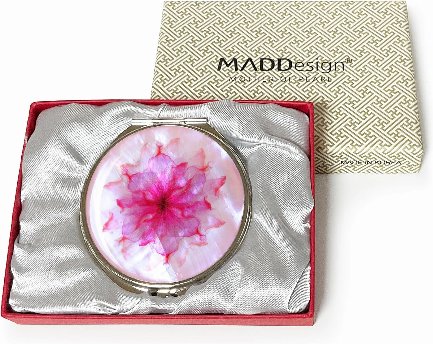 MADDesign Mother of Pearl Compact Makeup Travel Mirror (Flower Petals Pink)