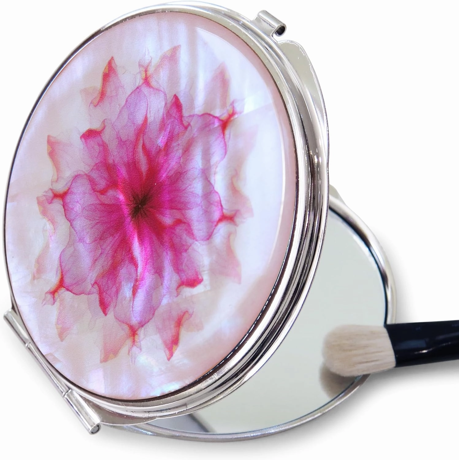 MADDesign Mother of Pearl Compact Makeup Travel Mirror (Flower Petals Pink)