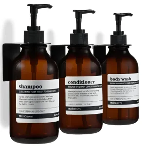 MaisoNovo Shampoo and Conditioner Dispenser - Shower Soap Dispenser Wall Mounted - 16.9 fl oz Set of 3 Amber Plastic Bottles Black Pump - 3 Chamber No Drill