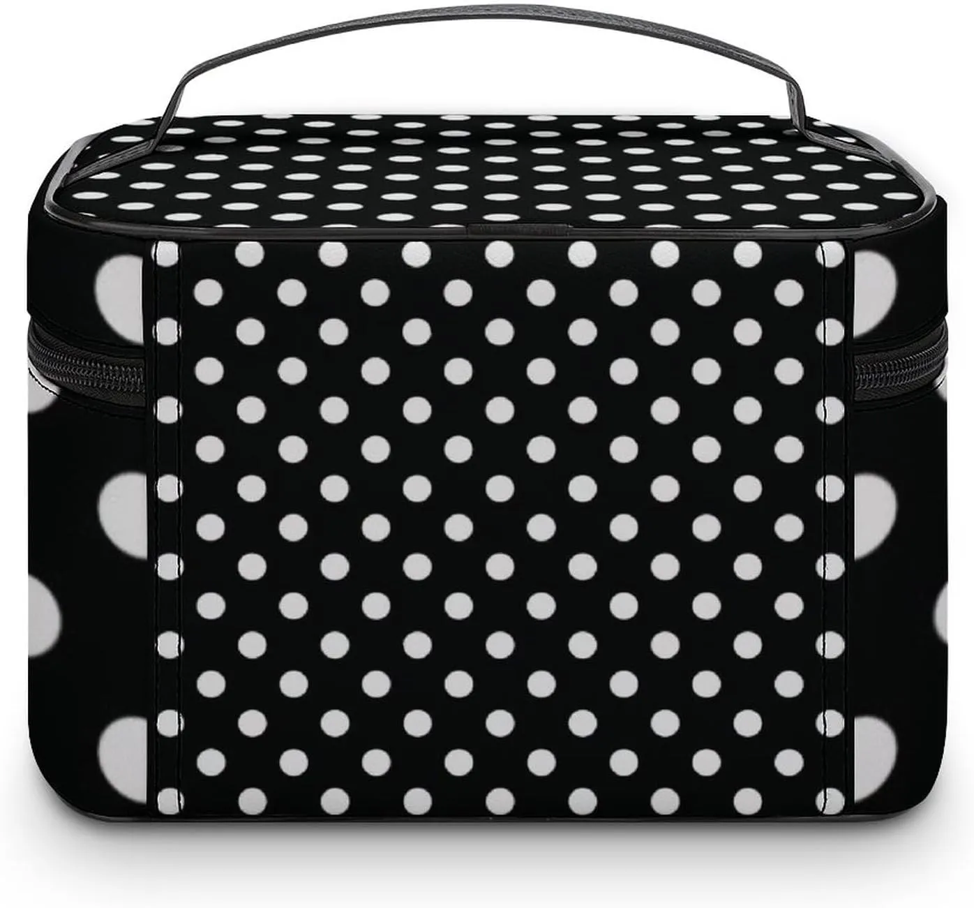 Makeup Bag, Modern Black and White Polka Dot Travel Cosmetic Bag Makeup Organizer Case Large Capacity Portable Zipper Toiletry Bag for Women