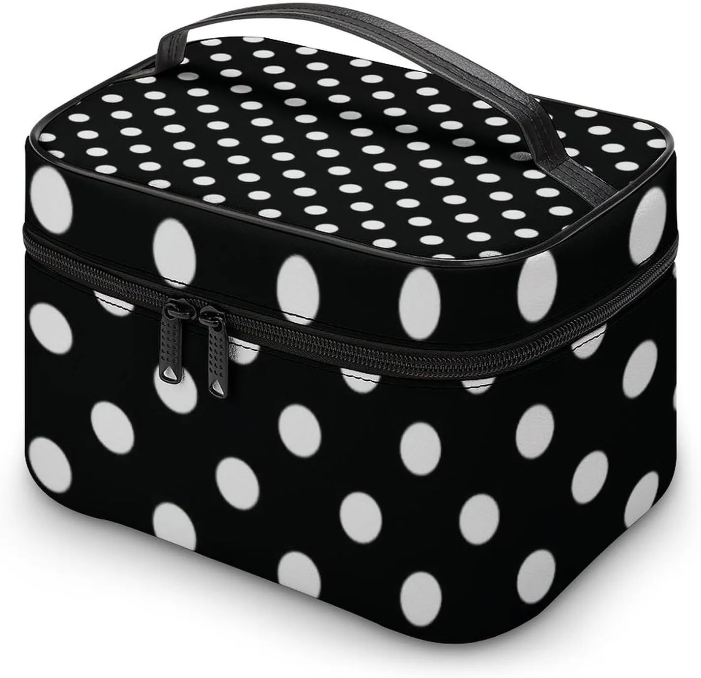 Makeup Bag, Modern Black and White Polka Dot Travel Cosmetic Bag Makeup Organizer Case Large Capacity Portable Zipper Toiletry Bag for Women