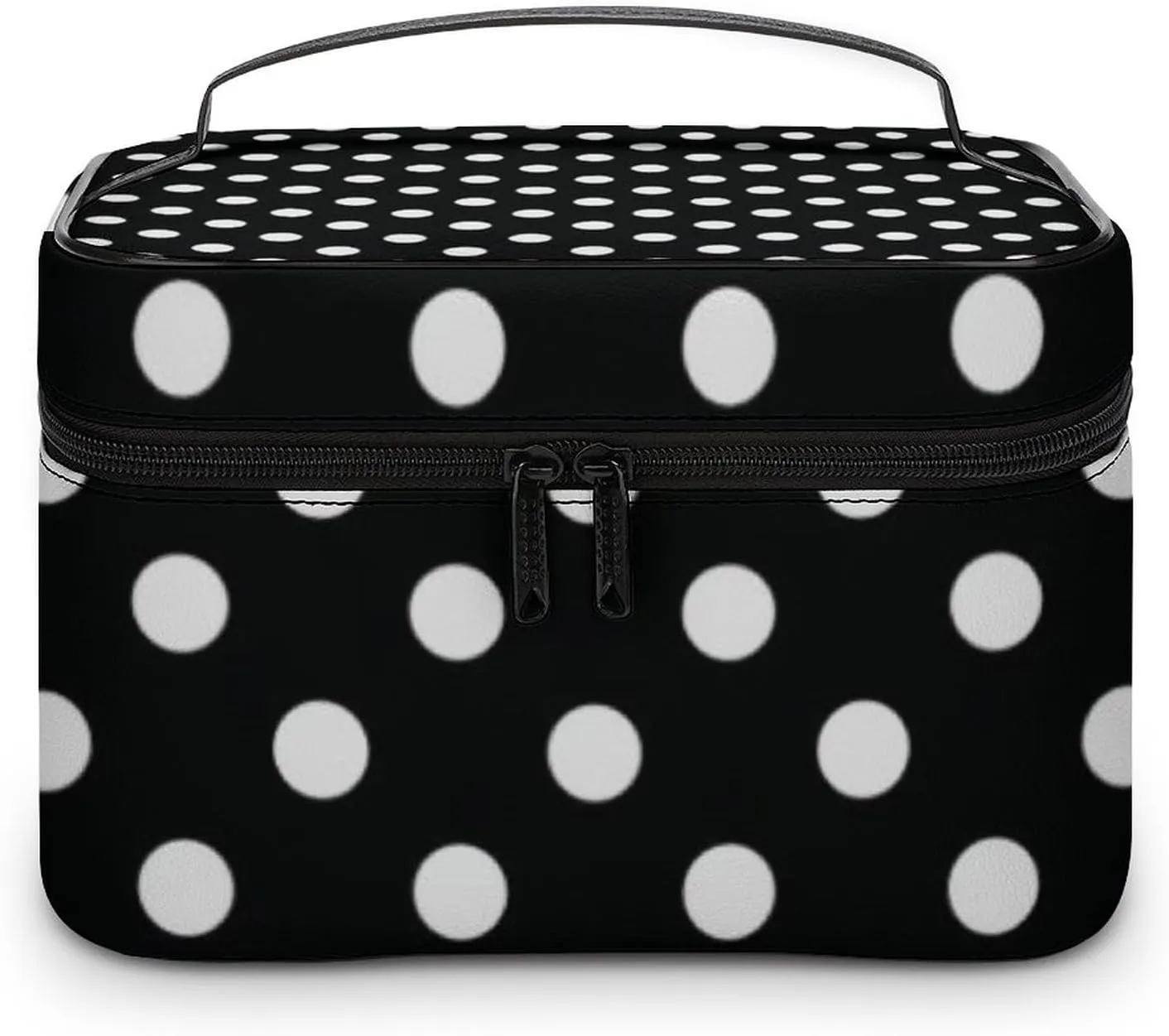 Makeup Bag, Modern Black and White Polka Dot Travel Cosmetic Bag Makeup Organizer Case Large Capacity Portable Zipper Toiletry Bag for Women