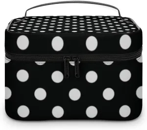 Makeup Bag, Modern Black and White Polka Dot Travel Cosmetic Bag Makeup Organizer Case Large Capacity Portable Zipper Toiletry Bag for Women
