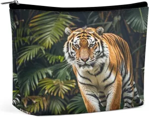 Makeup Bags Large Capacity Cosmetic Bags for Women Tiger on A Boulder in The Jungle Open Flat Toiletry Bag Waterproof Makeup Pouch Portable Cosmetic Organizer Makeups Train for Travel Gift
