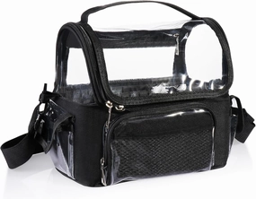 Makeup Brush Bag Travel with Dividers - Stand Up Professional Make Up Artist Kit Case with Adjustable Compartments and Strap, Portable Clear Cosmetic Storage Organizer Holder