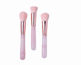Makeup Brush Set 3 Pcs Foundation Powder Blush Makeup Brushes with Rose Quartz Natural Healing Crystal Handle Cosmetic Brushes Multiple Use Portable (Rose Quartz)