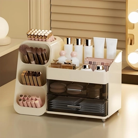 Makeup Organizer with Drawers, Large Capacity Cosmetics Display Case for Vanity, Countertop Storage Organizer for Office Bathroom, Beauty and Skincare Holder for Lipstick Brush Eyeshadow
