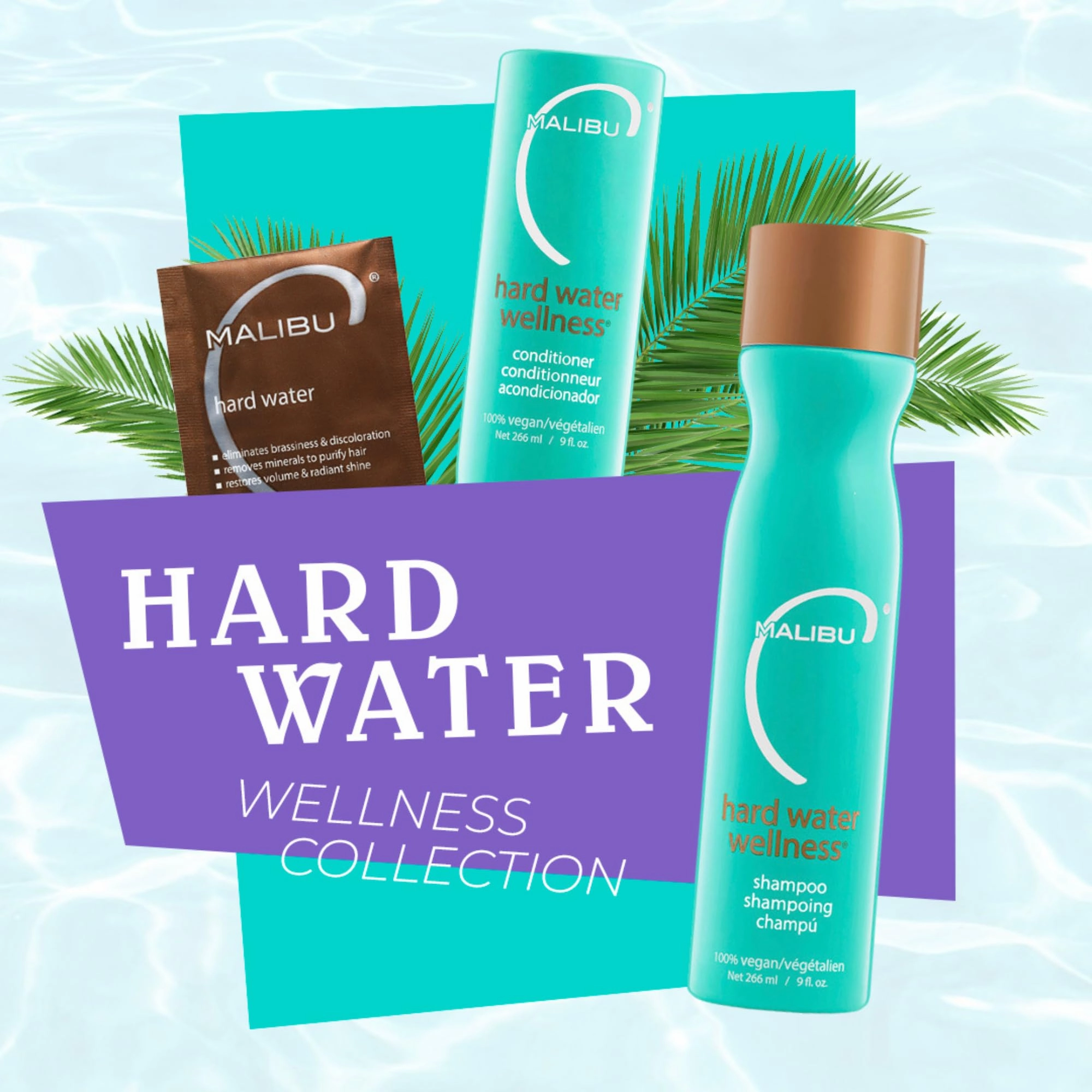 Malibu C Hard Water Wellness Remedy - Hard Water Shampoo, Conditioner & Hair Mask Packets for Removing Deposits and Impurities - Hydrating Hair Care Set (6 Ct)