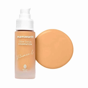 Mamaearth Glow Serum Matte Liquid Foundation Medium Coverage For All Skin Types With Vitamin C & Turmeric For 12-Hour Long Stay- 04 Sand Glow - 30 Ml, Pack Of 1