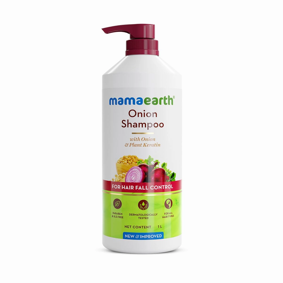 MAMAEARTH Onion Shampoo for Hair Growth & Loss Control | Moisturizing Gentle Scalp Cleanser with Plant Keratin | Sulfate & Paraben Free | 33.81 Fl Oz (1L)