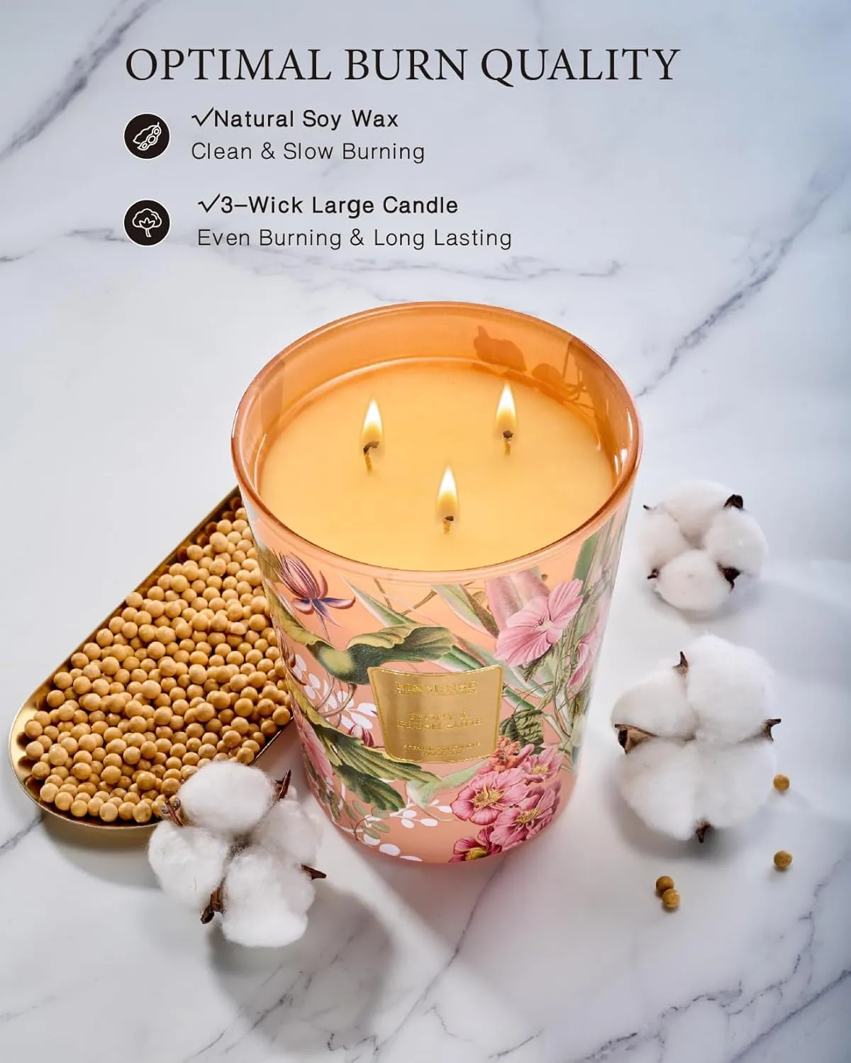 M&SENSE Large Soy Scented Candles Peony & Blush Sude, Non Toxic Natural Spring Candles 35oz 150 Hours Long Lasting Slow Burning, Unique Candle Gifts Cozy Room Decor for Women Men