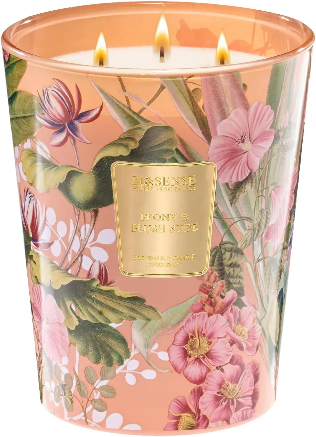 M&SENSE Large Soy Scented Candles Peony & Blush Sude, Non Toxic Natural Spring Candles 35oz 150 Hours Long Lasting Slow Burning, Unique Candle Gifts Cozy Room Decor for Women Men