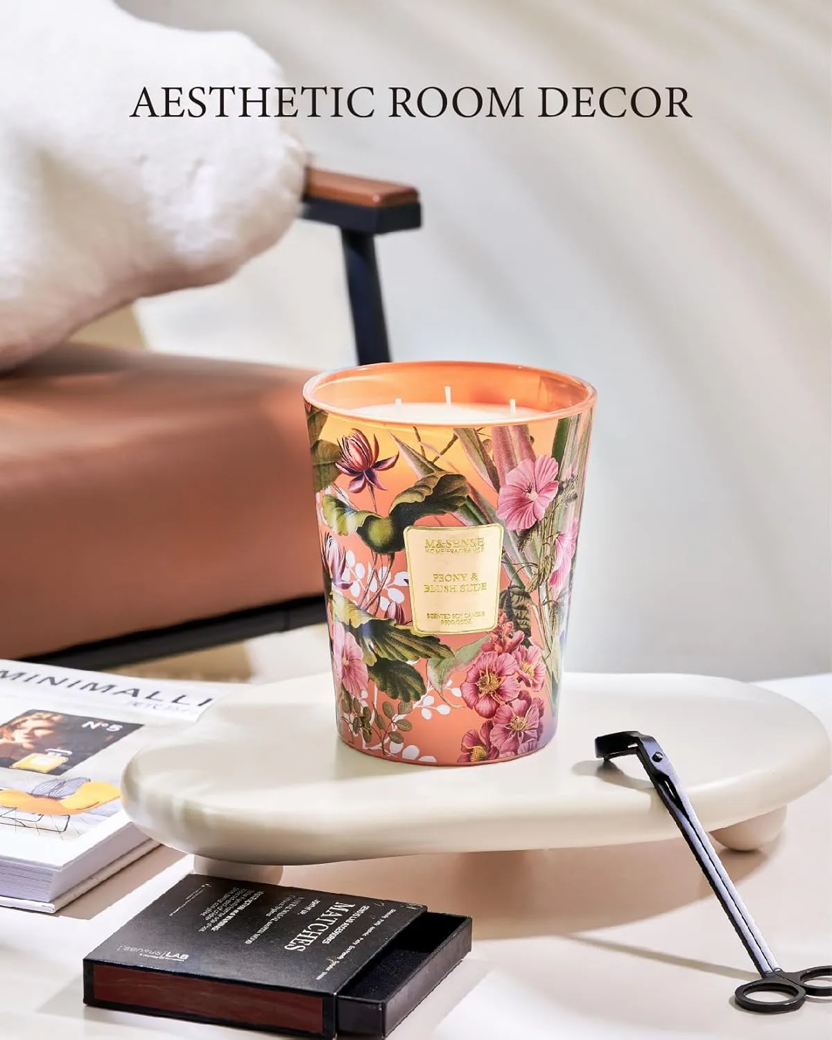 M&SENSE Large Soy Scented Candles Peony & Blush Sude, Non Toxic Natural Spring Candles 35oz 150 Hours Long Lasting Slow Burning, Unique Candle Gifts Cozy Room Decor for Women Men