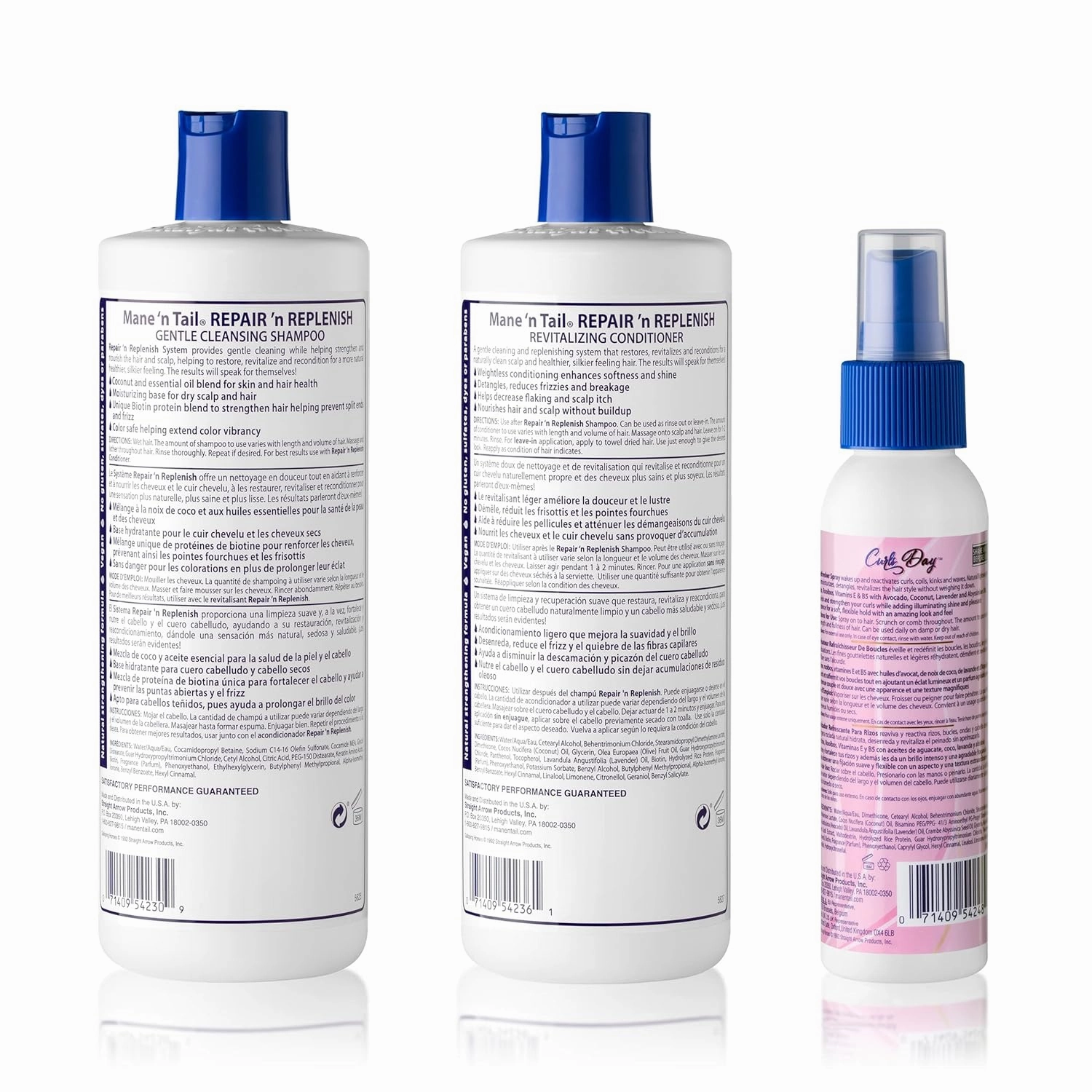 Mane 'n Tail (15.2 Set w Refresher Spray) Sulfate Free Repair 'n Replenish Gentle Cleaning And Replenishing System For Natural And Curly Hair Curl Defining Vegan Formula