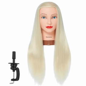 Mannequin Head with Hair 26"-28" Synthetic Fiber Hair Styling Training Head Manikin Cosmetology Doll Head for Wigs Free Clamp Stand (White)