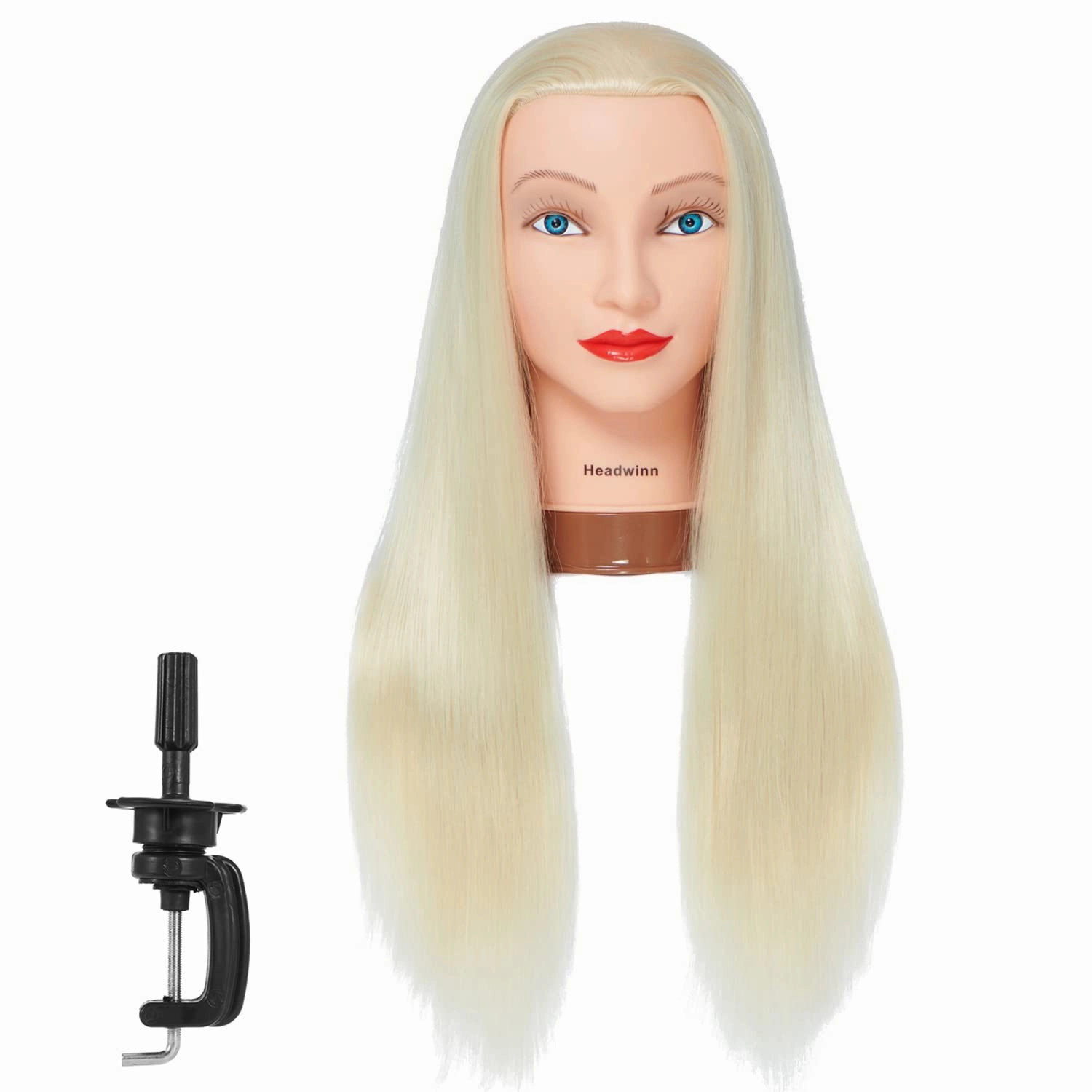 Mannequin Head with Hair 26"-28" Synthetic Fiber Hair Styling Training Head Manikin Cosmetology Doll Head for Wigs Free Clamp Stand (White)