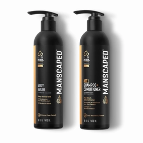 MANSCAPED® Refined® Body Wash & 2 In 1 Shampoo & Conditioner, Luxurious Clean Shower Gel for Hydrating Skin Infused with Aloe Vera & Sea Salt & Shampoo Infused with Coconut Water for Nourishing Hair