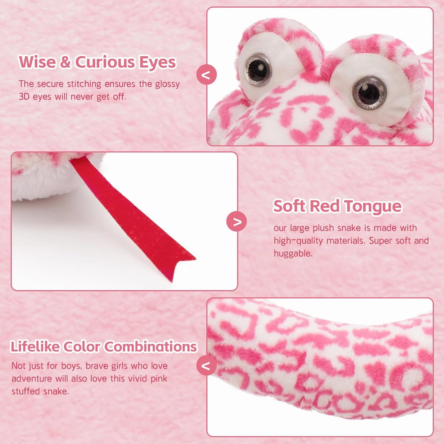 MaoGoLan Pink Snake Stuffed Animal Giant Stuffed Snake, 98 inch Plush Snakes Toy for Girls Christmas Birthday Easter Valentine's Day Gift