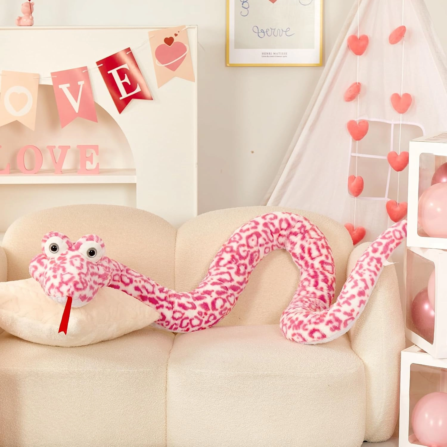 MaoGoLan Pink Snake Stuffed Animal Giant Stuffed Snake, 98 inch Plush Snakes Toy for Girls Christmas Birthday Easter Valentine's Day Gift