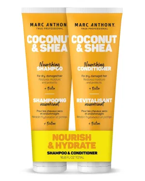 Marc Anthony Volumizing Shampoo and Conditioner Set with Coconut Oil & Shea Butter - Nourishing & Hydrating Haircare Infused with Biotin for Dry & Damaged Hair - Restore Moisture & Protects Hair