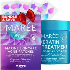 MAREE Bundle - Acne Clearing Devices, Deep Hair Mask & Conditioner - Green Algae Extract & Tea Tree Oil, Coconut Oil & Keratin - Hydrocolloid Acne Therapy, Moisturizing Conditioner for Dry Hair