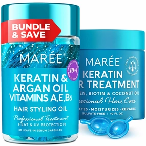 MAREE Hair Care Bundle - Styling Capsules, Deep Mask & Conditioner - Keratin, Jojoba, Argan & Coconut Oils - Leave-in Anti Frizz & Deep Conditioning