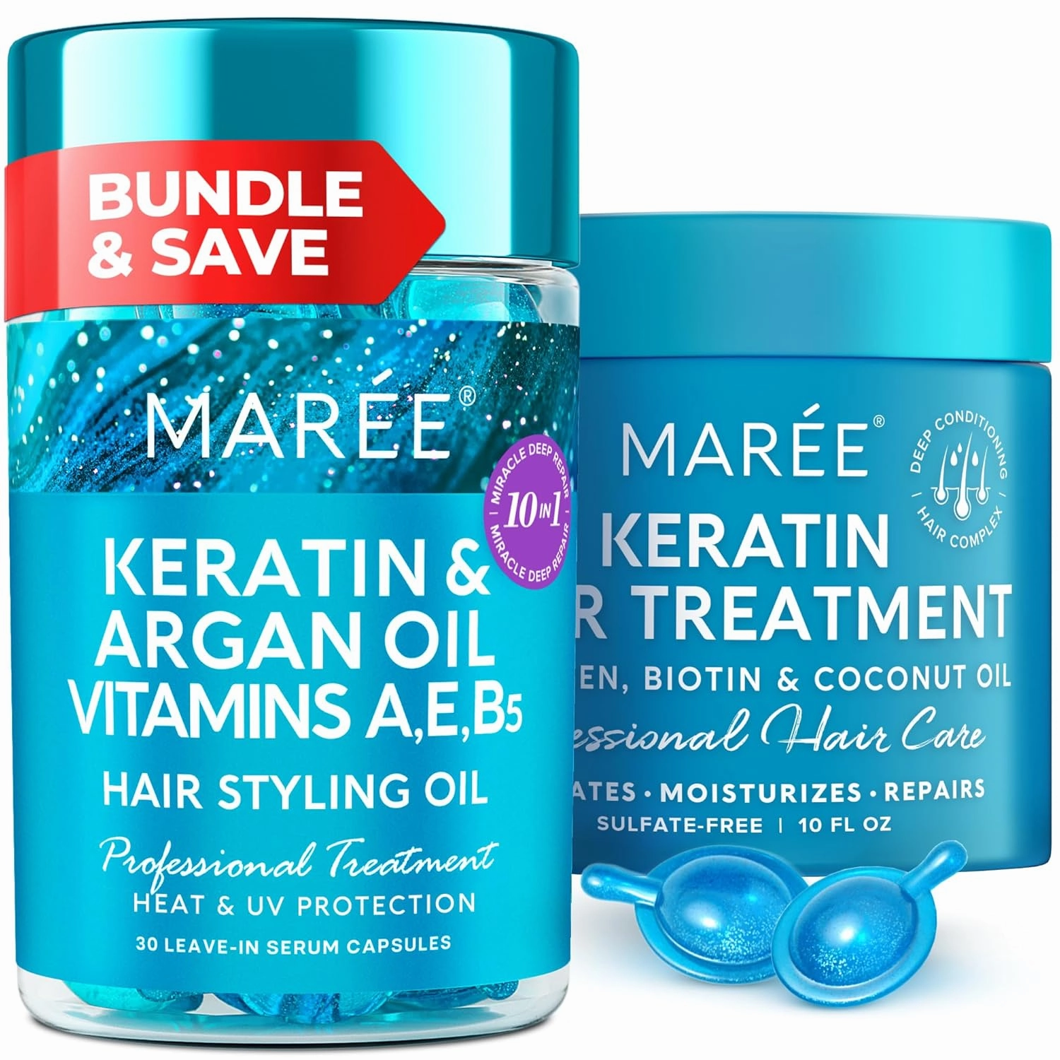 MAREE Hair Care Bundle - Styling Capsules, Deep Mask & Conditioner - Keratin, Jojoba, Argan & Coconut Oils - Leave-in Anti Frizz & Deep Conditioning