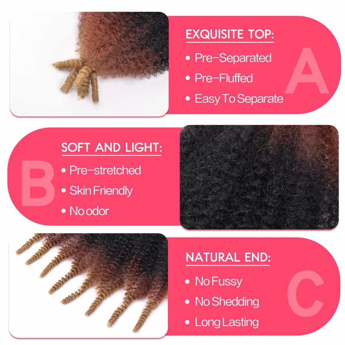 Marley Twist Braiding Hair 12 Inch 8 Packs Pre Separated Soft Springy Afro Twist Wrapping Hair (12 Inch,8Pack,#1B/30/27)