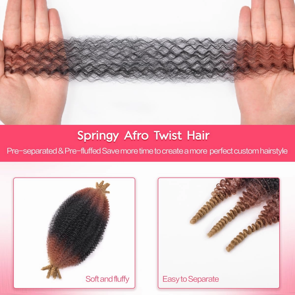 Marley Twist Braiding Hair 12 Inch 8 Packs Pre Separated Soft Springy Afro Twist Wrapping Hair (12 Inch,8Pack,#1B/30/27)