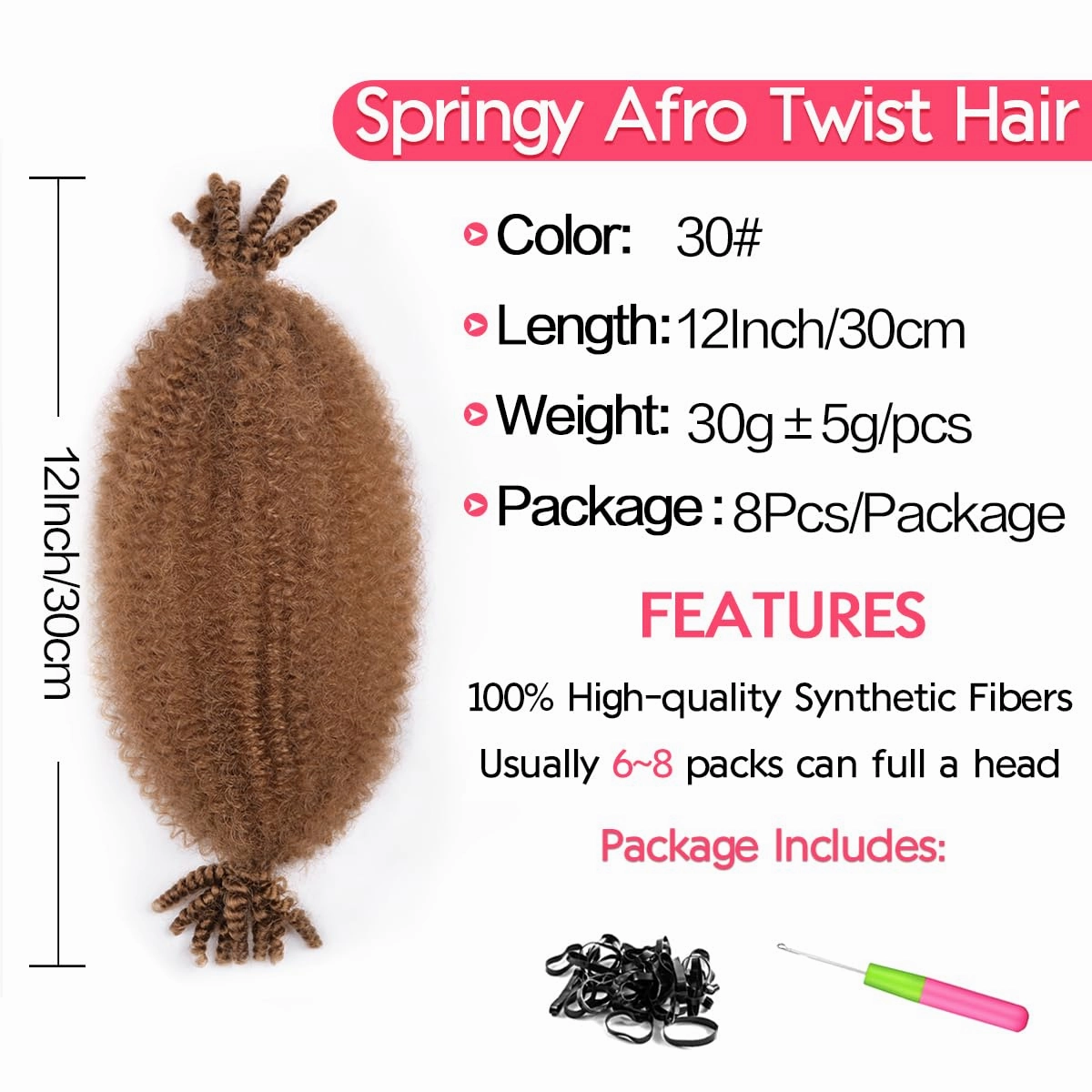 Marley Twist Braiding Hair 12Inch 8Packs Pre Fluffed Afro Twist Hair Pre Separated Wrapping Hair for Soft Locs Hair Extensions (12 Inch,8Pack,#30)