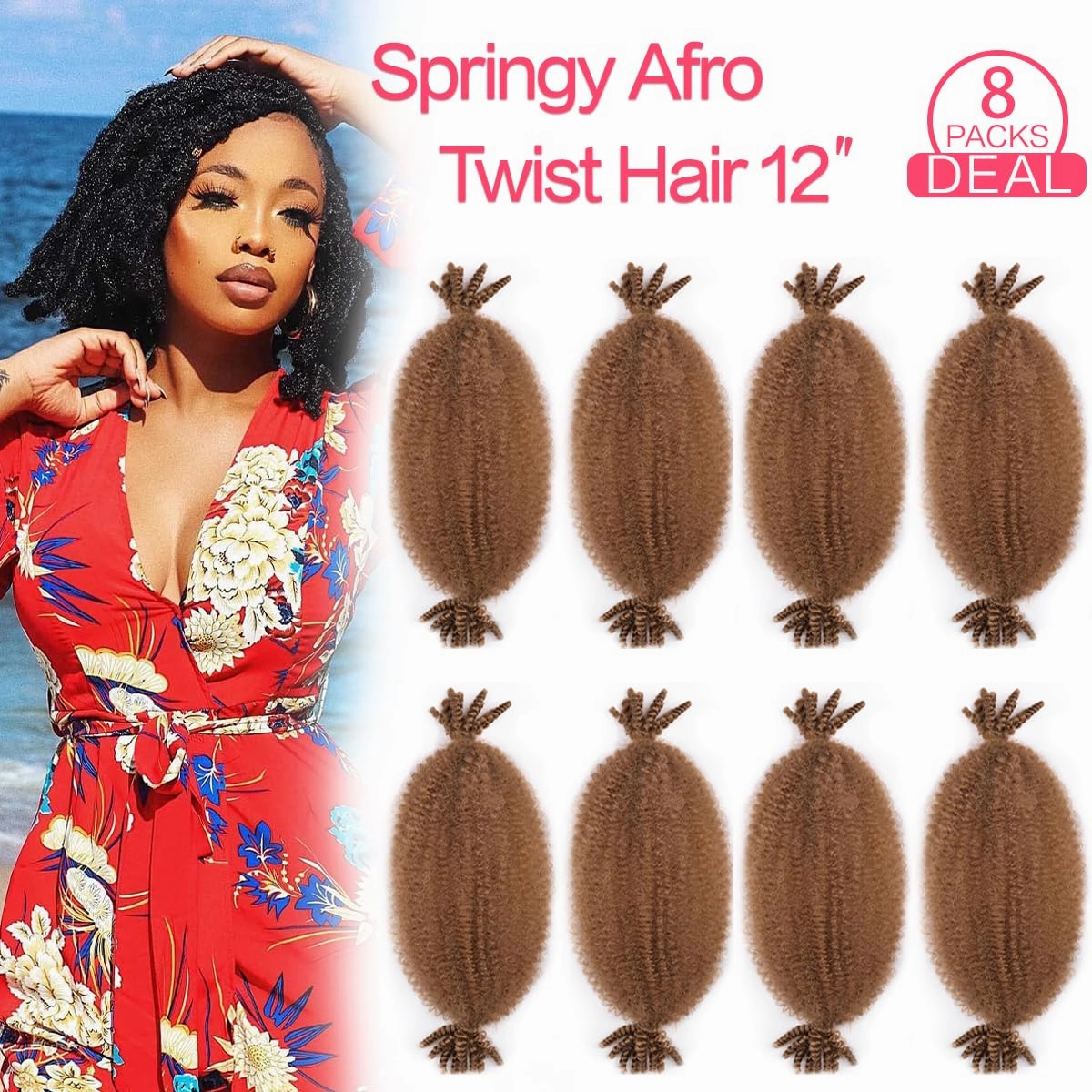 Marley Twist Braiding Hair 12Inch 8Packs Pre Fluffed Afro Twist Hair Pre Separated Wrapping Hair for Soft Locs Hair Extensions (12 Inch,8Pack,#30)
