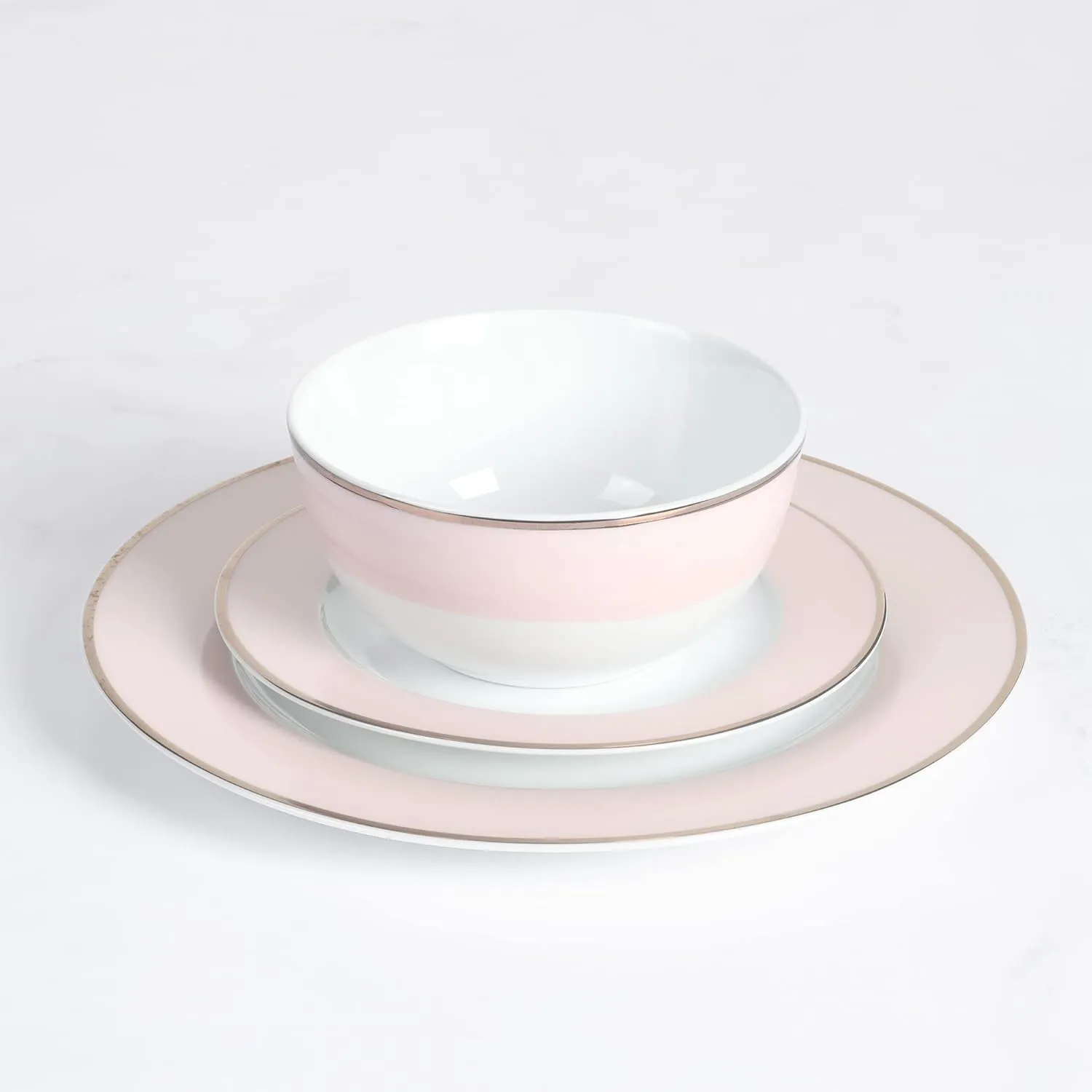 Martha Stewart Gracie Lane 12 pc Porcelain Decorated Dinnerware Set - Pink w/Gold Rim, Service for 4 (12pcs)
