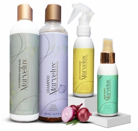 MARVELUX Complete Hair Care Kit - Onion Shampoo for Hair Growth, Keratin & Collagen Hair Mask, Heat Protection Spray, Fortifying Hair Tonic, Intensive Hair Repair & Strengthening Set