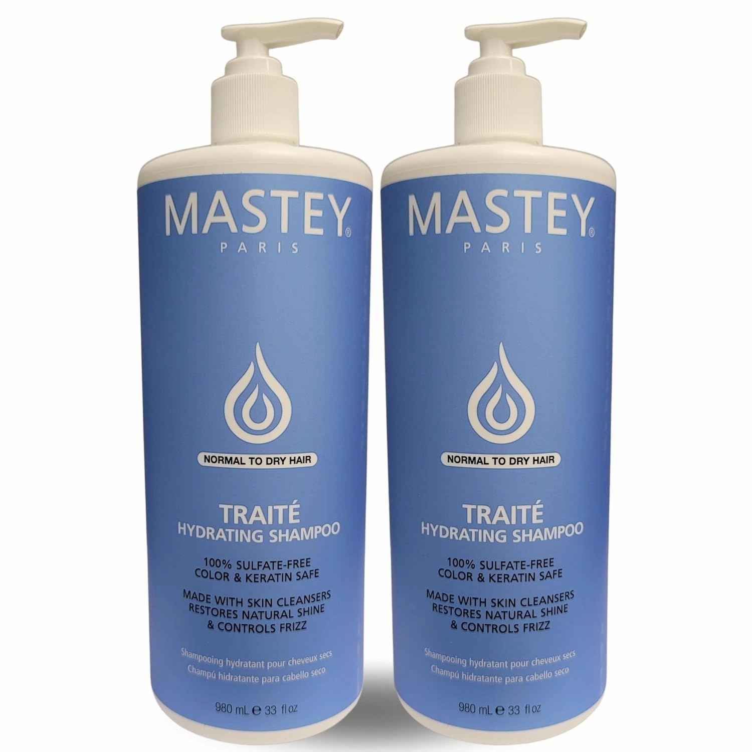 Mastey Paris Professional Cream Hair Care, Sulfate Free, Lipid & Amino Acid Fortified, with UV Blocking Antioxidants - 33 fl oz (Shampoo-2 Count)