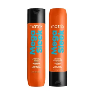Matrix Mega Sleek Shampoo and Conditioner Set - Smoothing, Anti-Frizz, Detangling, For Dry, Damaged & Frizzy Hair, Nourishes With Shea Butter, Vegan