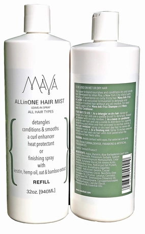 Mava AllinONE Hair Mist, REFILL 32oz.,Detangles, Conditions & Smooths, a Curl Enhancer & Heat Protectant.