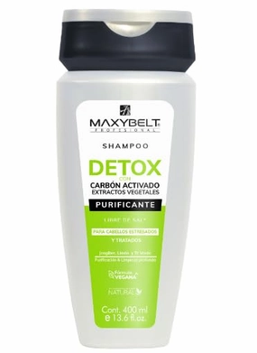 Maxybelt Shampoo Detox Activated Charcoal Purifying Stressed and Treated Hair | Shampoo Detox Carbón Activado Purificante Colombia (13.6oz – 400ml)