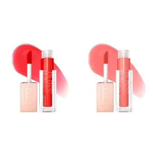 MAYBELLINE New York Lifter Gloss Hydrating Lip Gloss Bundle with Hyaluronic Acid, Sweetheart Sheer Red and Peach Ring Sheer Peach, 1 Count Each