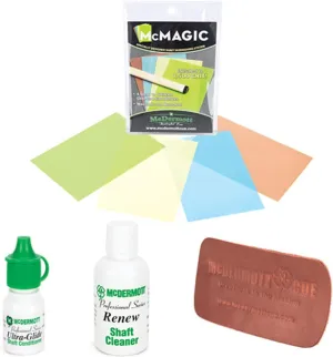 McDermott Billiards Pool Cue Shafts Maintenance Kit McMagic Micro Burnishing Papers   Ultra-Glide Shaft Conditioner   Renew Shaft Cleaner   Leather Pad Shaft Conditioner