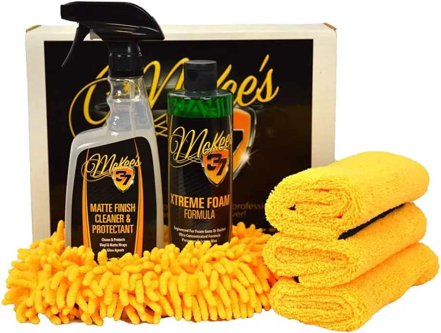 McKee's 37 - Matte Finish Care Kit - Matte Car Wash Soap Kit w/ Auto Wash, Cleaner & Protectant, 3 Microfiber Towels & Wash Mitt