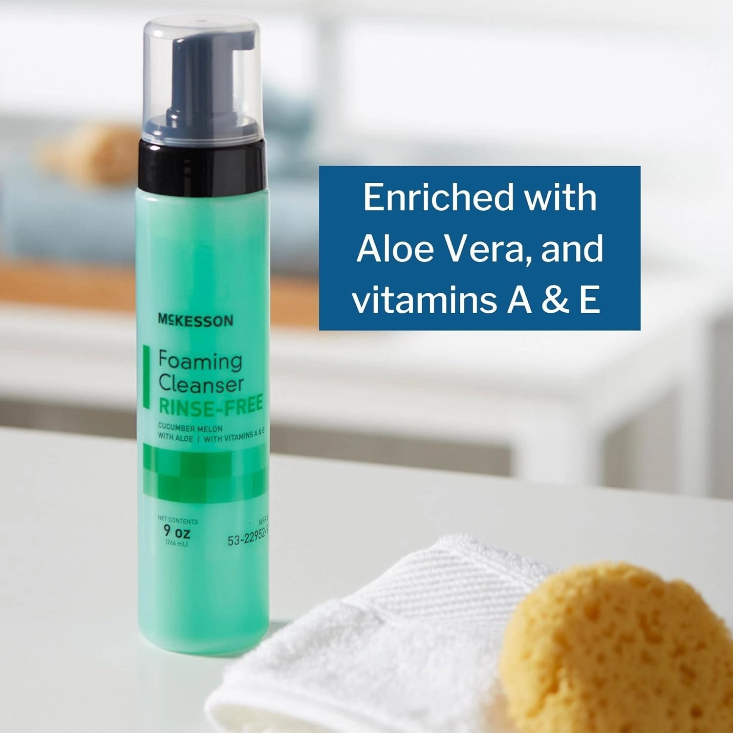 McKesson Rinse-Free Foam Cleanser with Aloe, 9 oz [1 Count] Vitamin A and E - Body Wash & Shampoo for Elderly, Hospital Grade, Cucumber Melon