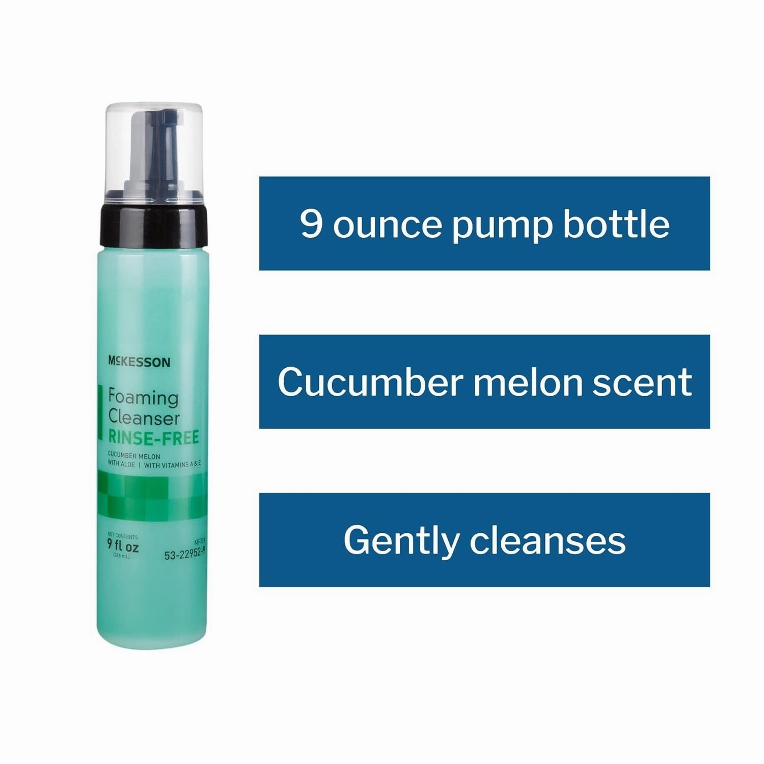 McKesson Rinse-Free Foam Cleanser with Aloe, 9 oz [1 Count] Vitamin A and E - Body Wash & Shampoo for Elderly, Hospital Grade, Cucumber Melon