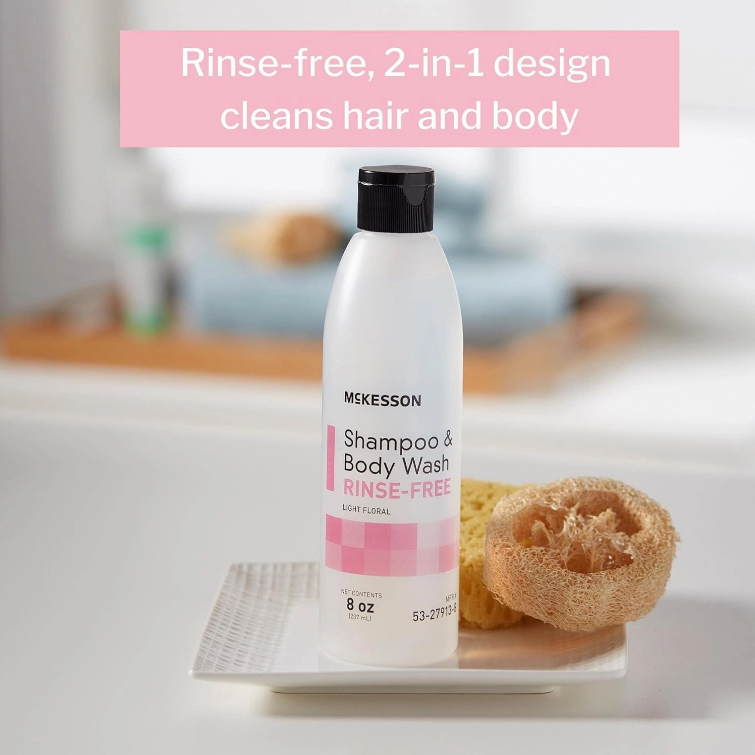 McKesson Shampoo and Body Wash, Rinse-Free, Light Floral, 8 oz, 48 Count
