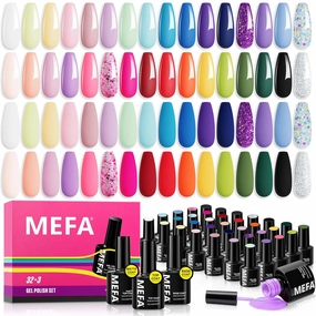 MEFA 35 Pcs Neon Gel Nail Polish Set, 32 Colors Summer Bright Gel Polish Set with Matte/Glossy Base Top Coat Pink Collection Nail Art Manicure DIY Salon Home Decoration Beginners Gifts for Women