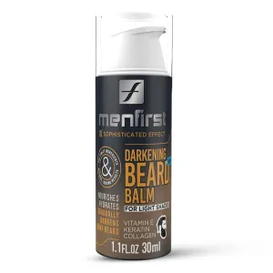MENFIRST Darkening Beard Balm for sensitive skin. Gradually darkens and covers white hair. Leave-in conditioner for Blonde and Light Brown beard, With Keratin, Collagen and Vitamin E, 1.1 Fl Oz