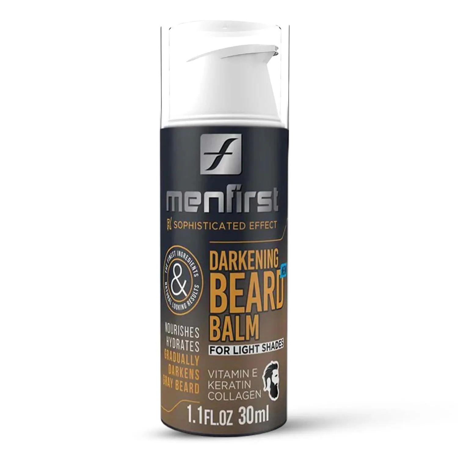MENFIRST Darkening Beard Balm for sensitive skin. Gradually darkens and covers white hair. Leave-in conditioner for Blonde and Light Brown beard, With Keratin, Collagen and Vitamin E, 1.1 Fl Oz
