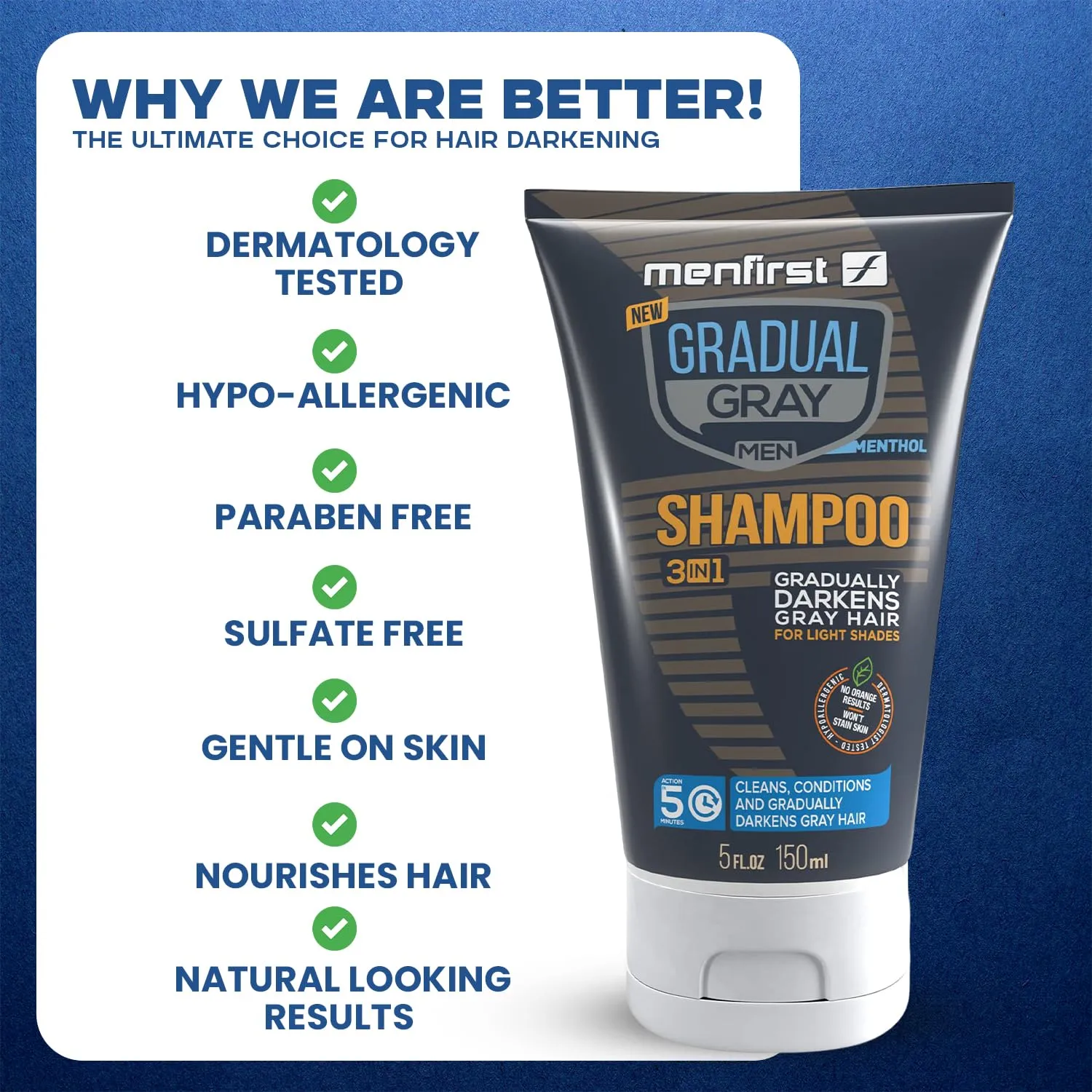 MENFIRST - Gradual Gray Hair Reducing Shampoo - Reverse and Darken Light Brown to Blonde Hair - Hypoallergenic & Harsh Chemical-Free for Men - 1 Pack - 5 Oz