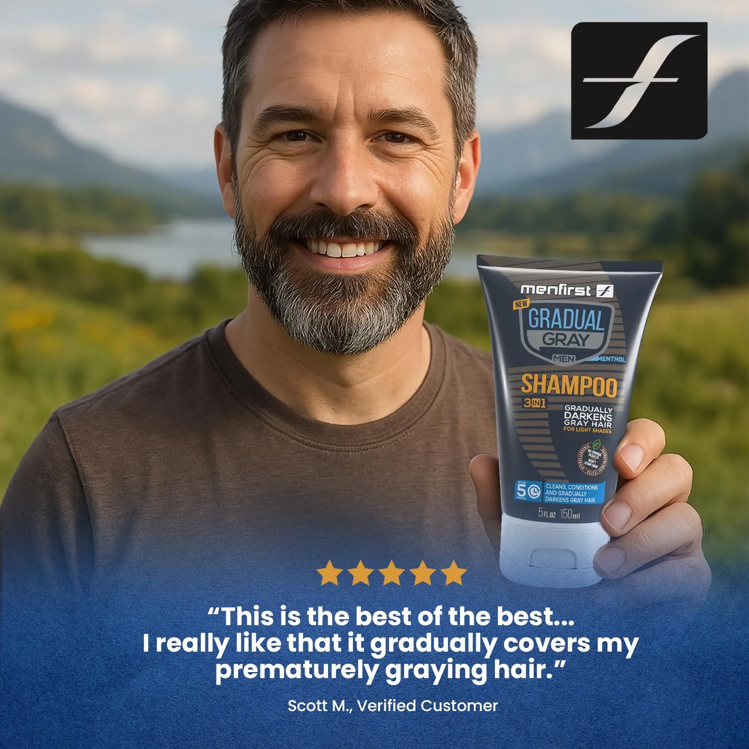 MENFIRST - Gradual Gray Hair Reducing Shampoo - Reverse and Darken Light Brown to Blonde Hair - Hypoallergenic & Harsh Chemical-Free for Men - 1 Pack - 5 Oz