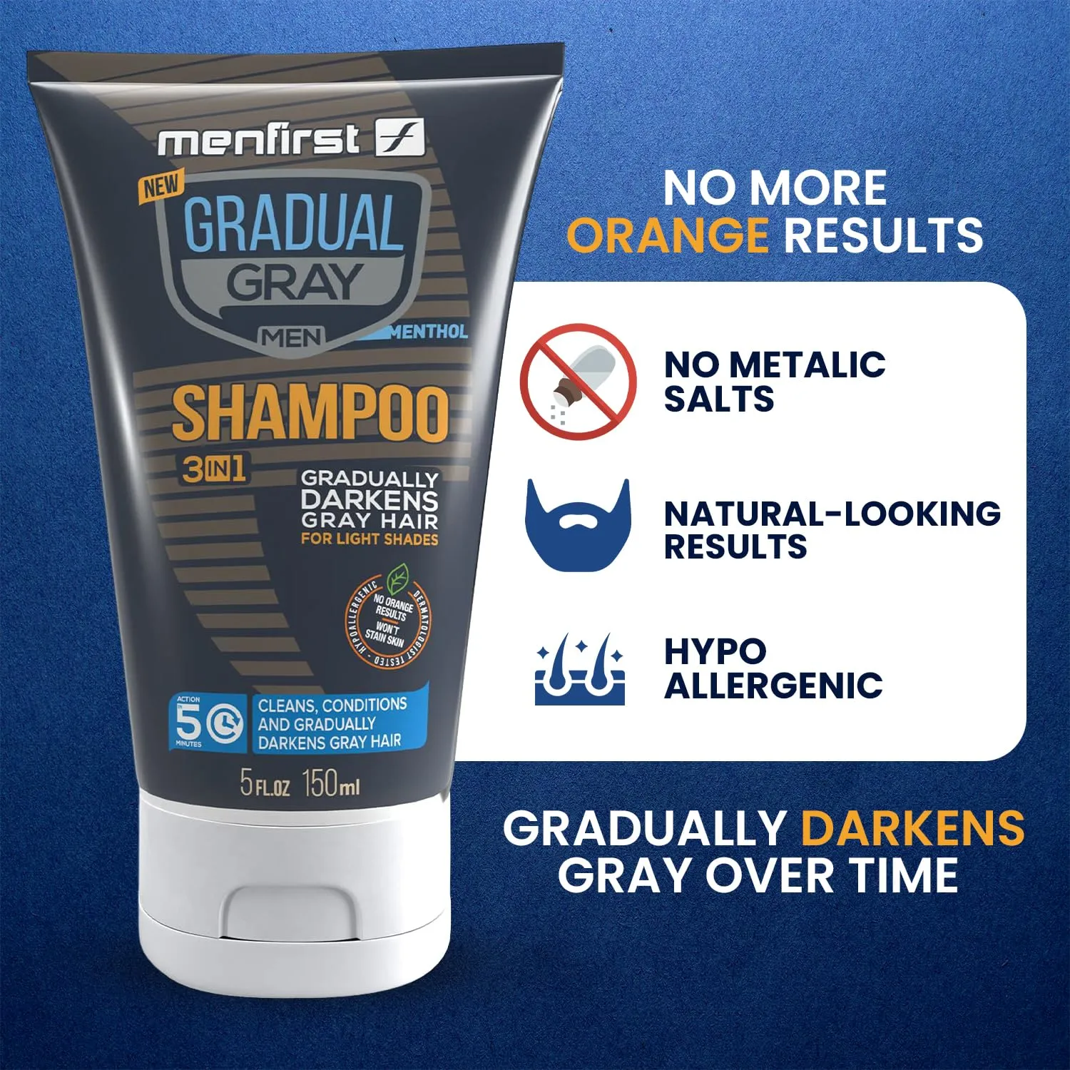MENFIRST - Gradual Gray Hair Reducing Shampoo - Reverse and Darken Light Brown to Blonde Hair - Hypoallergenic & Harsh Chemical-Free for Men - 1 Pack - 5 Oz