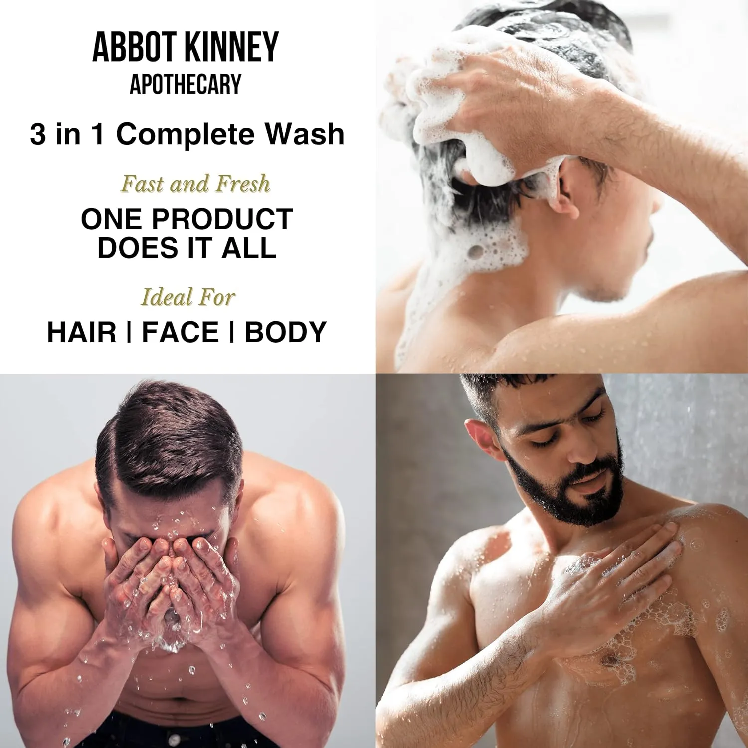 Men's 3-in-1 Wash, Moisturizing Shampoo, Conditioner, and Body Wash for Men, Suitable for All Skin and Hair Types, 32oz - Abbot Kinney Apothecary (Energizing Citrus)